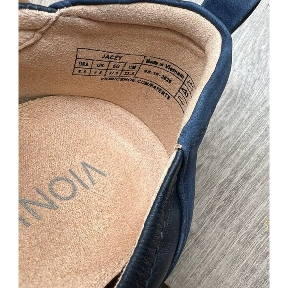 Vionic Jacey Slip-On Wedge Shoes Size 6.5 Arch Support Comfort Leather Navy Blue - Picture 8 of 11
